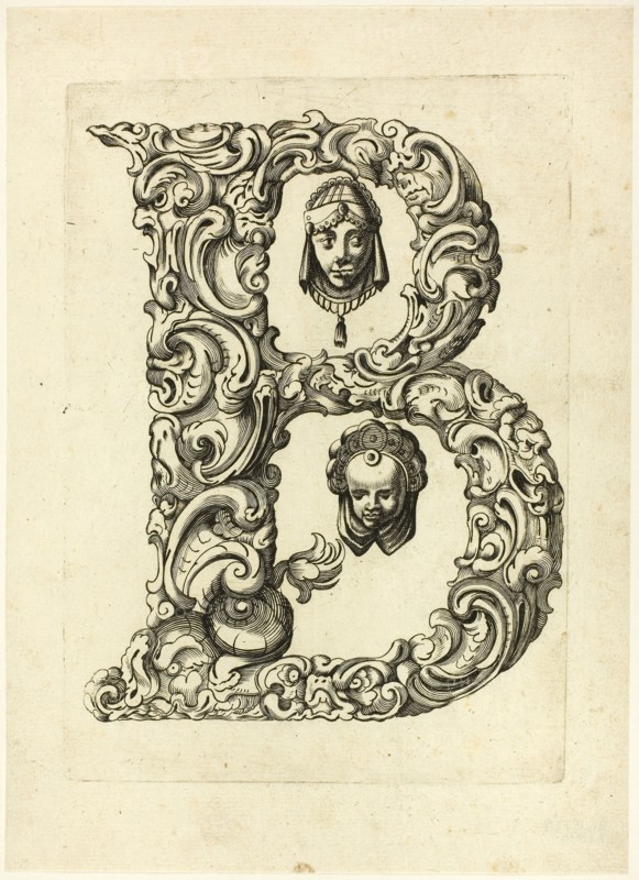 Letter B, 1630, Peter Aubry, German, 1596-1668, Germany, Engraving on paper, 233 x 169 mm