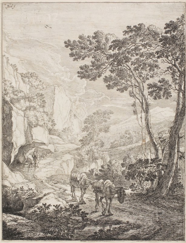 The Two Mules, from a set of four Italian Landscapes, 1645/50, Jan Both, Dutch, c. 1618-1652, Holland, Etching on paper, 266 x 205 mm