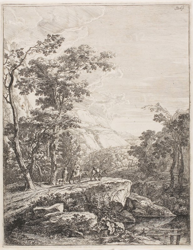 Upright Italian Landscapes: Woman on a Mule, n.d., Jan Both, Dutch, c. 1618-1652, Holland, Etching on paper, 265 x 205 mm