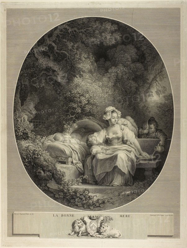 The Good Mother, 1779, Nicolas Delaunay (French, 1739-1792), after Jean Honoré Fragonard (French, 1732-1806), France, Engraving on ivory laid paper, 570 × 430 mm (image), 588 × 445 mm (plate), 610 × 460 mm (sheet)
