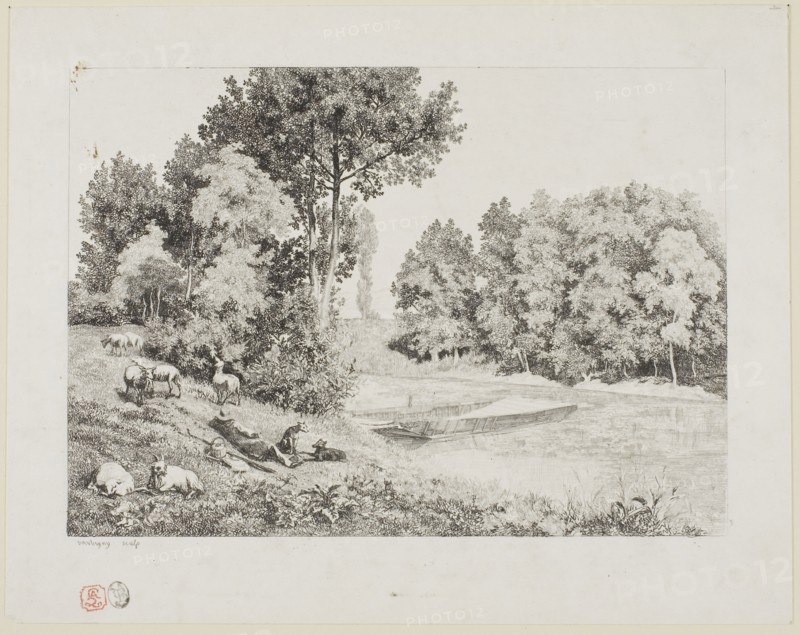 View Taken at Bas-Meudon, 1952, Charles François Daubigny, French, 1817-1878, France, Etching on ivory wove paper, 105 × 203 mm (image), 192 × 243 mm (sheet)