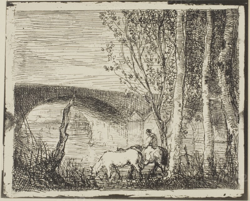 Bridge, 1862, Charles François Daubigny, French, 1817-1878, France, Cliché-verre on ivory photographic paper, 149 × 186 mm (image), 167 × 203 mm (sheet)