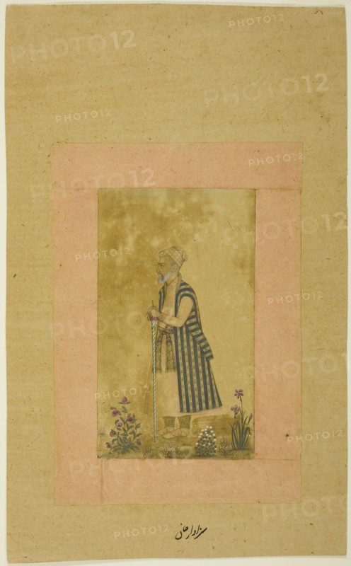 Portrait of an Aged Courtier, c. 1680, India, Mughal, probably Deccan, India, Opaque watercolor and gold on paper, Image: 16.2 x 9.4 cm (6 3/8 x 3 3/4 in.), Border: 21.6 x 14.8 cm (8 1/2 x 5 7/8 in.), Paper: 33.4 x 20.5 cm (13 1/8 x 8 1/8 in.)