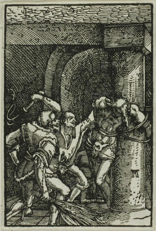 The Flagellation, from The Fall and Redemption of Man, 1513, Albrecht Altdorfer, German, c.1480-1538, Germany, Woodcut in black on ivory laid paper, 72 x 48 mm (image/block)