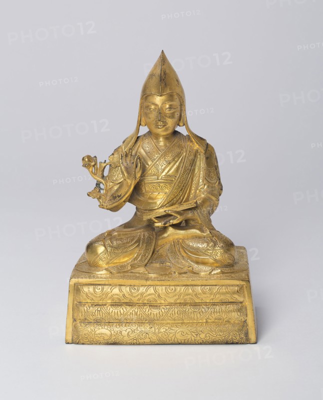 Portrait of a Tibetan Lama, possibly the Seventh Dalai Lama, 19th century, China or Tibet, China, Gilt bronze alloy, 16.7 × 11.6 × 9.3 cm (6 5/8 × 4 5/8 × 3 5/8 in.)