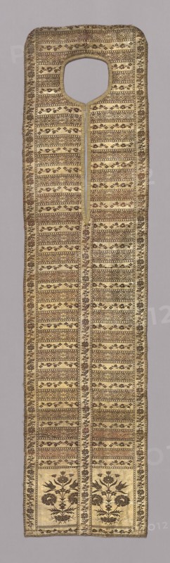 Fragment, 1725/75, Poland, Poland, Made in form of a cope frontal, gold brocaded, silver ornamented with narrow bands of black and brown flowers;, 140 x 33.6 cm (55 1/8 x 13 1/4 in.)