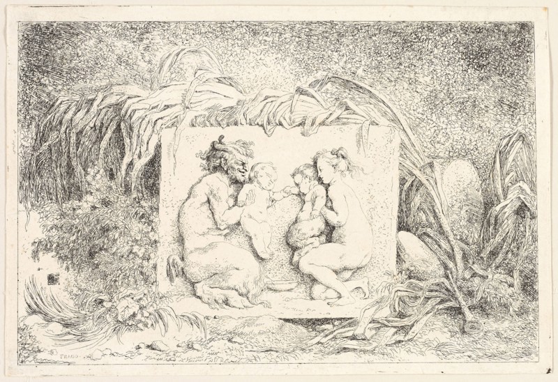 Satyr’s Family from Bacchanales, or Satyr’s Games, 1763, Jean Honoré Fragonard, French, 1732-1806, France, Etching on ivory laid paper, 132 × 203 mm (image), 145 × 213 mm (sheet)