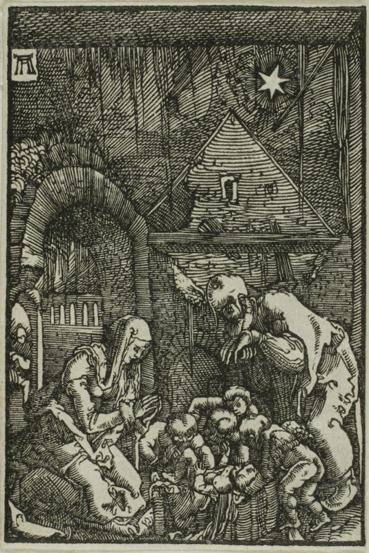 The Nativity, from The Fall and Redemption of Man, 1513, Albrecht Altdorfer, German, c.1480-1538, Germany, Woodcut in black on ivory laid paper, 72 x 48 mm (image/block), 73 x 49 mm (sheet)