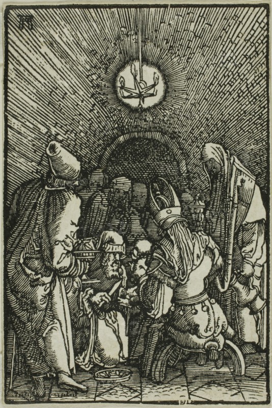 The Circumcision, from The Fall and Redemption of Man, 1513, Albrecht Altdorfer, German, c.1480-1538, Germany, Woodcut in black on ivory laid paper, 72 x 48 mm (image/block/sheet)