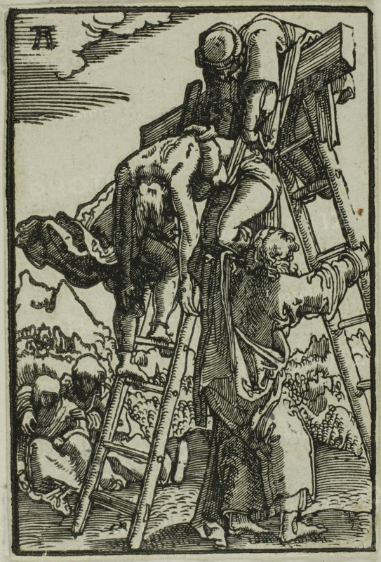 The Descent from the Cross, from The Fall and Redemption of Man, 1513, Albrecht Altdorfer, German, c.1480-1538, Germany, Woodcut in black on ivory laid paper, 72 x 48 mm (image/block)