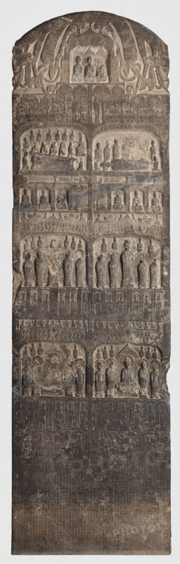 Buddhist Votive Stele, Western Wei dynasty (A.D. 535–557), dated A.D. 551, China, Stone, 339 × 99 × 21.6 cm (133 1/2 × 39 × 8 1/2 in.)