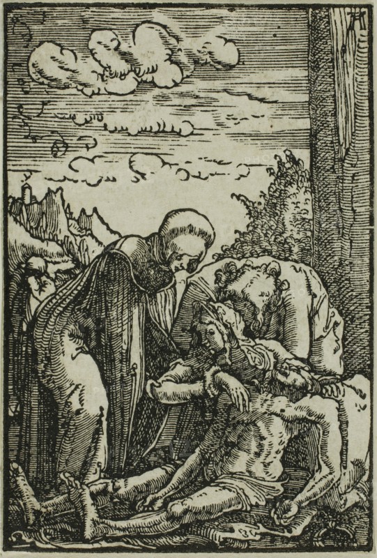 The Lamentation of the Virgin, from The Fall and Redemption of Man, 1513, Albrecht Altdorfer, German, c.1480-1538, Germany, Woodcut in black on ivory laid paper, 72 x 48 mm (image/block)