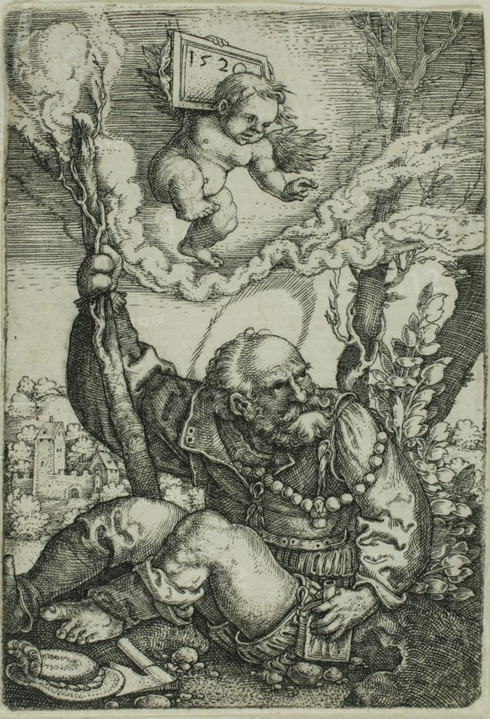 Saint Christopher, 1520, Barthel Beham, German, 1502-1540, Germany, Engraving in black on ivory laid paper, 69 x 47 mm (image/plate/sheet)