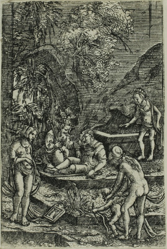 The Dream of Paris, 1515/1518, Albrecht Altdorfer, German, c.1480-1538, Germany, Engraving in black on ivory laid paper, 60 x 40 mm (image/plate/sheet)
