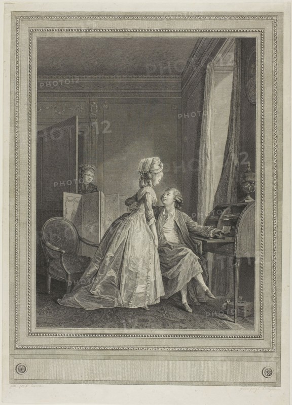 Tempting Offers, 1782, Jean Louis Delignon (French, 1755-1804), after Nicolas Lavreince (Swedish, 1737-1807), France, Engraving and etching on ivory laid paper, 370 × 269 mm (image), 399 × 286 mm (sheet)