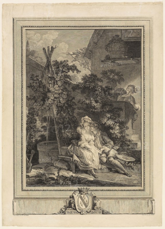 The Amorous Gardener, 1777, Isidor-Stanislas Helman (French, 1743-1806 or 1809), after Pierre Antoine Baudouin (French, 1723-1769), France, Etching on paper, 304 × 223 mm (image), 432 × 310 mm (sheet)