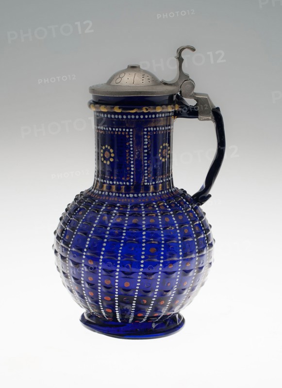 Covered Jug, 1581, Bohemia, Bohemia, Blue glass, enamel, and pewter, H. 18.7 × 11.1 cm (7 3/8 × 4 3/8 in.)