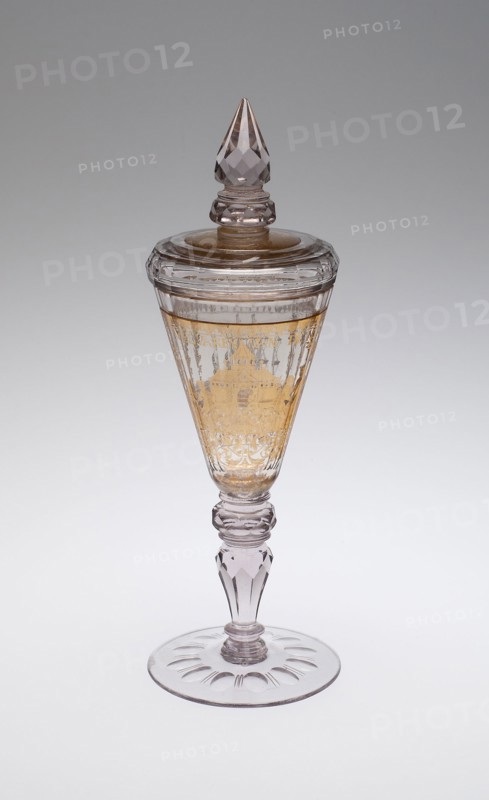 Covered Goblet (Pokal), c. 1730, Bohemia, Czech Republic, Bohemia, Double-walled glass with gold leaf decoration, H. 27.3 cm (10 3/4 in.), diam. 8.3 cm (3 1/4 in.)