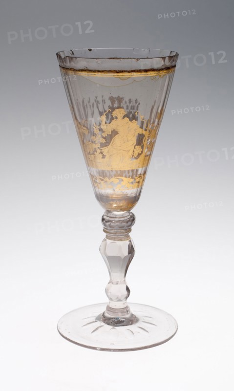 Wine Glass, c. 1730, Bohemia, Czech Republic, Bohemia, Glass with engraved gold leaf decoration, 21.6 × 8.6 cm (8 1/2 × 3 3/8 in.)