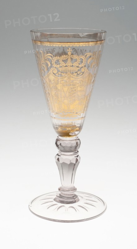 Wine Glass, Early 18th century, Bohemia, Czech Republic, Bohemia, Glass with engraved gold leaf decoration, 20.3 × 8.3 cm (8 × 3 1/4 in.)