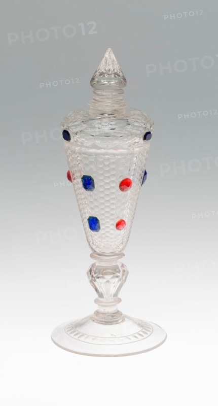 Goblet with Cover, c. 1710/20, Bohemia, Czech Republic, Bohemia, Glass, blown, cut, and molded with applied glass stones, H. 27.3 cm (10 3/4 in.)