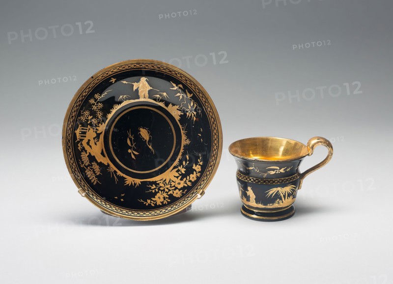 Cup and Saucer, c. 1825, Bohemia, Czech Republic, Bohemia, Glass, black, blown and gilded, Cup: 8.4 × 8.6 cm (3 5/16 × 3 3/8 in.)