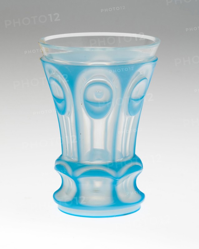Beaker, c. 1845, Bohemia, Czech Republic, Bohemia, Glass, blown, cut, overlaid with opaque blue glass, 12.1 × 8.7 cm (4 3/4 × 3 7/16 in.)
