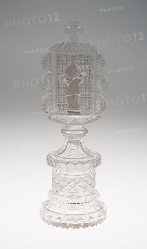 Stand with St. John Nepomuk, c. 1832, Bohemia, Czech Republic, Harrachov Glassworks (founded 1831), Bohemia, Glass, 27.9 × 9.5 cm (11 × 3 3/4 in.)