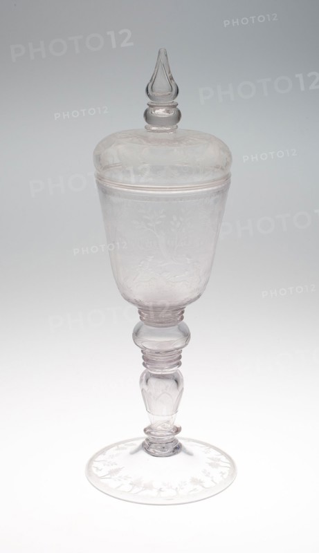 Covered Goblet (Pokal) with a Bear Hunt, 1680/1700, Germany, Nuremberg, Nuremberg, Glass, H. 38.1 cm (15 in.)