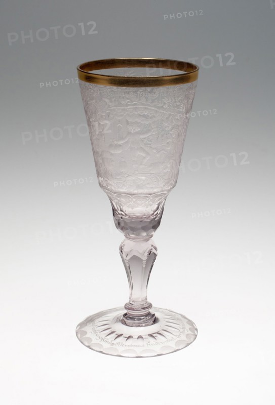 Wine Glass, c. 1740, Germany, Hirschberg Valley, Schleswig, Glass, engraved and gilt decoration, 21 x 8.7 cm (8 1/4 x 3 7/16 in.)