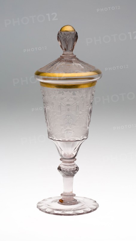 Wine Glass and Cover, c. 1740, Germany, Schleswig, Schleswig, Glass, engraved and gilt decoration, 26.2 x 8.1 cm (10 5/16 x 3 3/16 in.)
