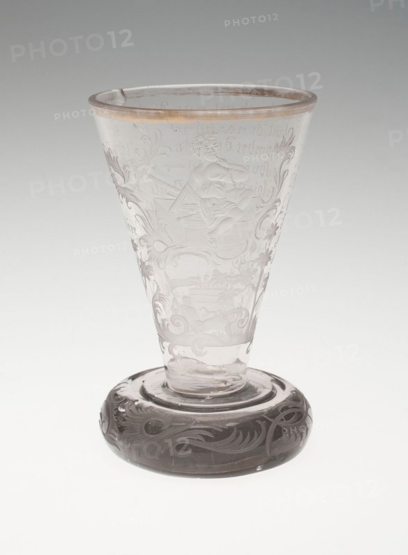 Bowl of Wine Glass with Silver Foot, c. 1740, Bohemia, Czech Republic and Germany, Schleswig, Bohemia, Glass, engraved and silver, 11.4 × 7.1 cm (4 1/2 × 2 13/16 in.)