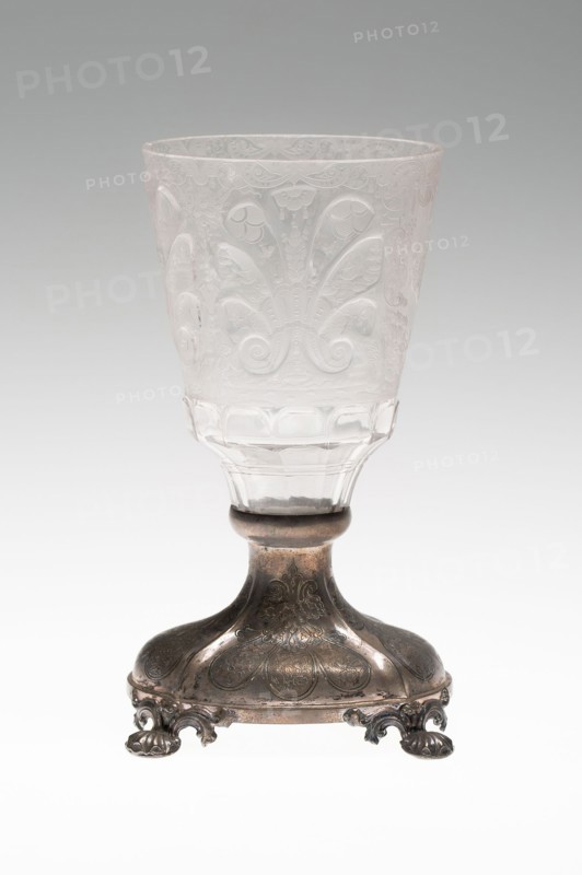 Goblet, c. 1745 (glass), 1850 (mount), Germany, Attributed to Christopher Gottfried Schneider (German, early 18th century), Bohemia, Glass with silver base, 16.5 × 8.3 cm (6 1/2 × 3 1/4 in.)