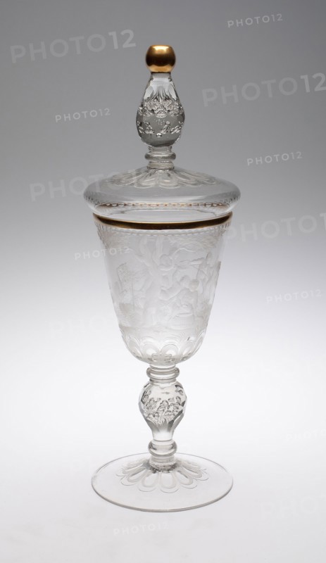 Covered Goblet (Pokal), 1715/25, Germany, Potsdam or Berlin, Germany, Blown and molded glass with engraved decoration and gilding, 41.5 × 13.1 cm (16 3/8 × 5 1/16 in.)