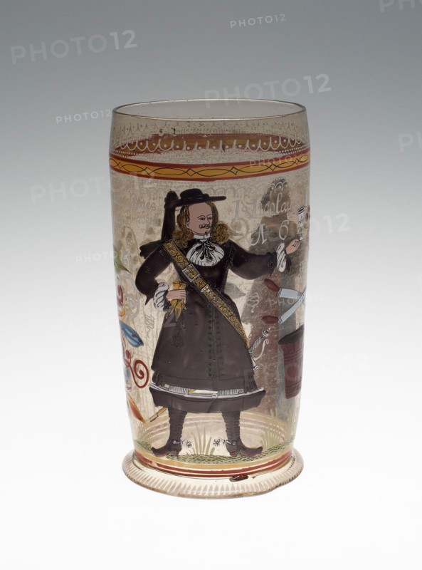 Welcome Beaker (Wilkomm), 1669, Franconia, Germany, Franconia, Glass with enamel decoration, H. 19.1 cm (7 1/2 in.)