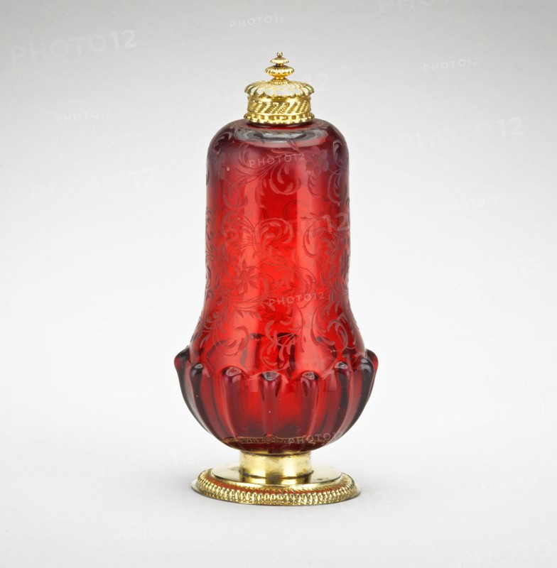 Sugar Caster, 1690/1700, Silversmith: Elias Adam (German, 1669-1745), Potsdam, Germany, Potsdam, Ruby glass with silver-gilt mounts, H. 19.1 cm (7 1/2 in.)