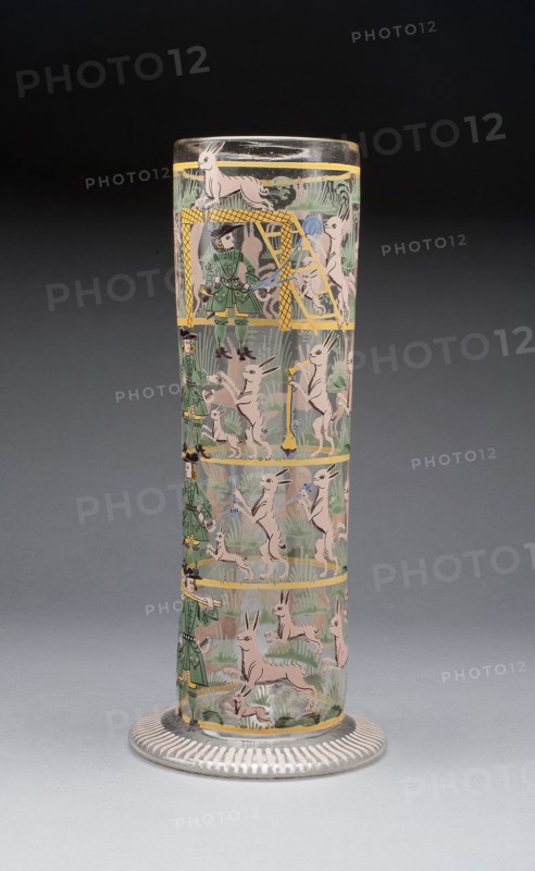 Beaker, 1650/1700, Germany, Glass with polychrome enamels, H. 27.9 cm (11 in.)