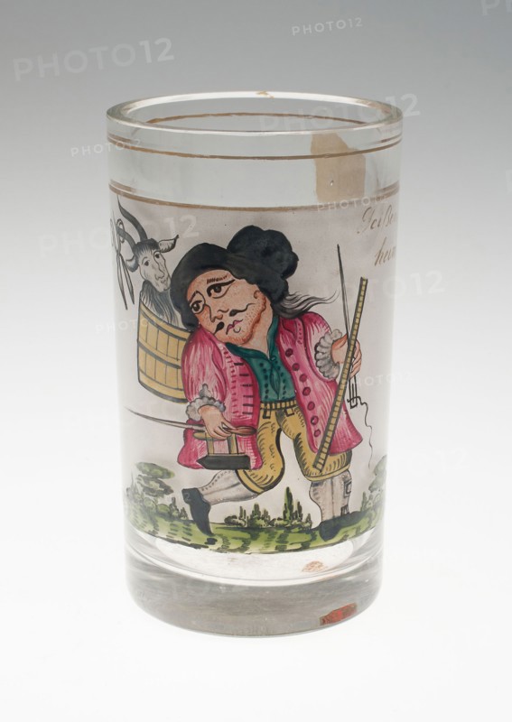 Beaker, c. 1850, Germany, Hessen, Geisenheim, Germany, Glass, colorless, blown, stained and gilded, 14.5 x 8.1 cm (5 11/16 x 3 3/16 in.)