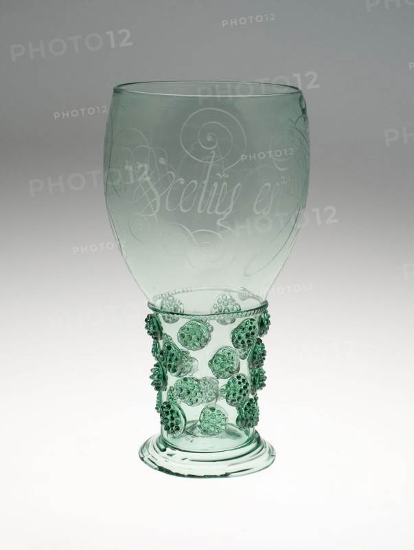 Calligraphic Prunted Beaker (Roemer), c. 1660, Netherlands, Netherlands, Glass, 23.5 x 10.8 cm (9 1/4 x 4 1/4 in.)