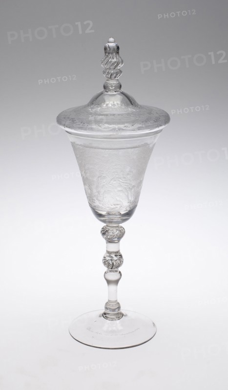 Covered Goblet with Goddess Diana Bathing, 1752, Netherlands, Amsterdam, Engraved by Jacob Sang (Dutch, active 1752-62), England, Glass, 32.1 × 10.3 cm (12 5/8 × 4 1/16 in.)