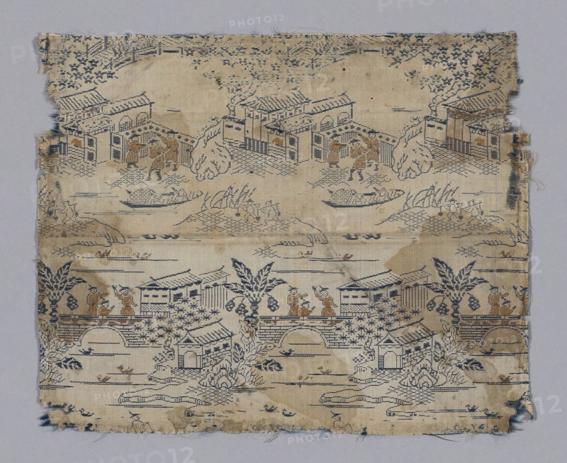 Fragment, late Edo period (1789–1868), 1800/25, Japan, Single plain compound cloth, silk & gilt? paper, 2 1/2 strips to m.m., 17.1 x 20.9 (6 3/4 x 8 1/4 in)