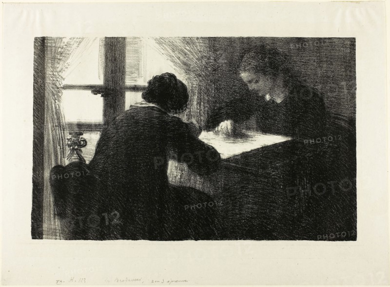 The Embroiderers, second plate, 1895, Henri Fantin-Latour, French, 1836-1904, France, Lithograph in black on off-white chine, 201 × 320 mm (image), 280 × 380 mm (sheet)