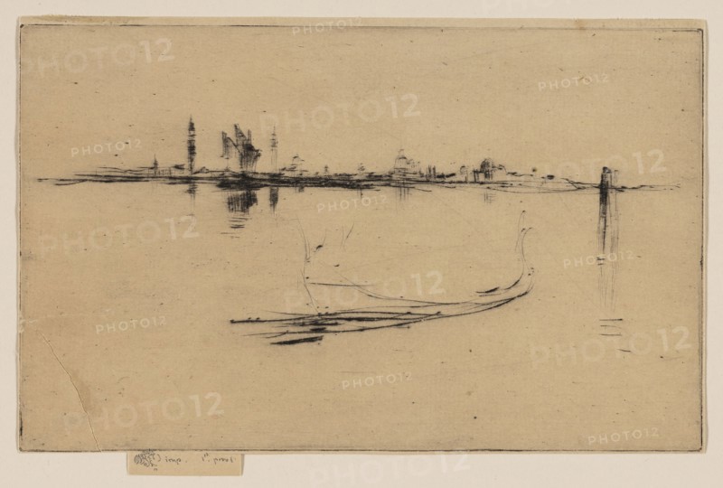 Islands: Evening, 1879/80, James McNeill Whistler, American, 1834-1903, United States, Drypoint in black ink on cream laid paper laid down on cream wove paper, 126 x 202 mm (plate), 136 x 203 mm (sheet)