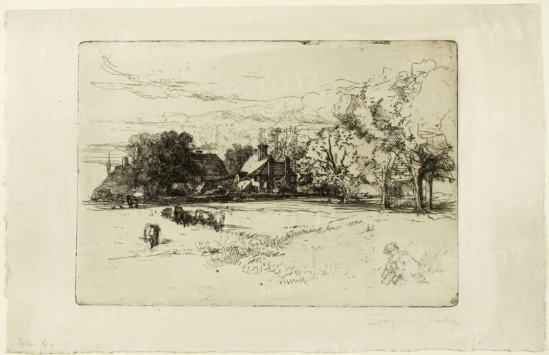 Horsley’s Cottage, 1865, Francis Seymour Haden, English, 1818-1910, England, Etching with traces of graphite on ivory laid paper, 175 × 251 mm (image/plate), 227 × 355 mm (sheet)