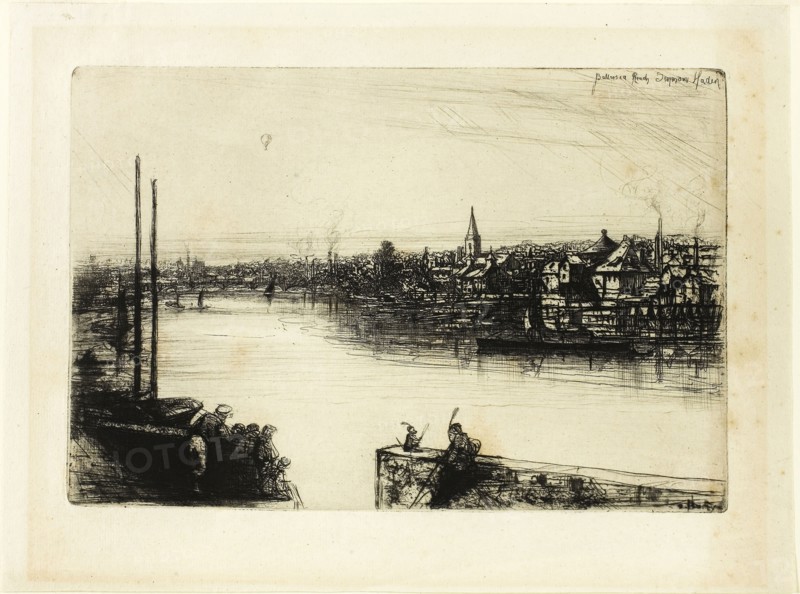 Battersea Reach, 1863, Francis Seymour Haden, English, 1818-1910, England, Etching with drypoint on ivory laid paper, 151 × 225 mm (image/plate), 205 × 275 mm (sheet)