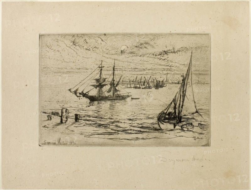 A Brig at Anchor, 1870, Francis Seymour Haden, English, 1818-1910, England, Etching with drypoint on cream laid paper, 140 × 210 mm (image/plate), 231 × 306 mm (sheet)