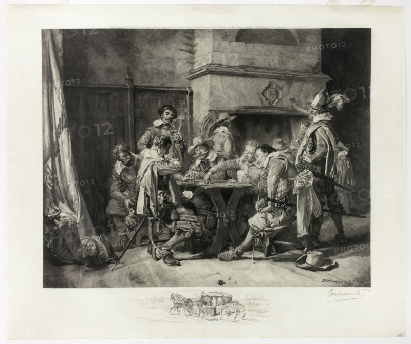 Soldiers Playing Cards, 1898, Félix Bracquemond (French, 1833-1914), after Jean Louis Ernrest Meissonier (French, 1815-1891), France, Intaglio on paper, 352 × 447 mm (image), 456 × 541 mm (sheet), Tintoret’s House, plate six from the North Italian Set, 1894, David Young Cameron, Scottish, 1865-1945, Scotland, Etching on ivory laid paper, 241 x 115 mm (image/plate), 280 x 140 mm (sheet)