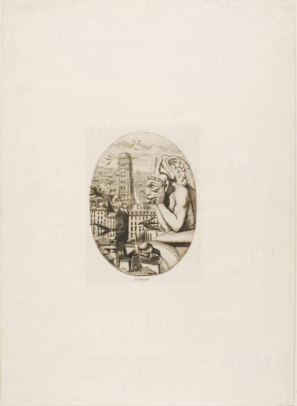 The Vampire, 1853, Charles Meryon (French, 1821-1868), printed by Auguste Delâtre (French, 1822-1907), France, Etching and drypoint in warm black on ivory wove chine, laid down on ivory laid paper, 164 × 117 mm (image, including stray marks), 172 × 130 mm (plate), 168 × 124 mm (primary support), 490 × 320 mm (secondary support)