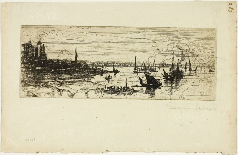 The Inn, Purfleet, c. 1869, Francis Seymour Haden, English, 1818-1910, England, Etching and drypoint on zinc printed on ivory laid paper, 93 × 253 mm (image/plate), 192 × 303 mm (sheet)