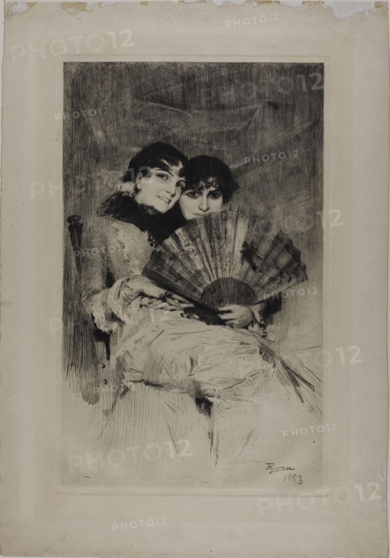 The Cousins, 1883, Anders Zorn, Swedish, 1860-1920, Sweden, Etching on ivory wove paper, 432 x 265 mm (image), 444 x 278 mm (plate), 564 x 395 mm (sheet)
